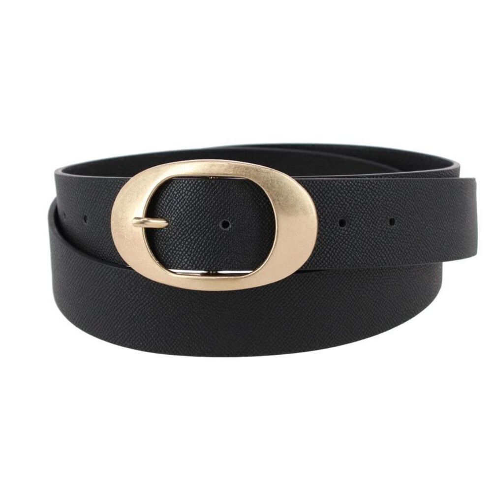 CTM Women's Plus Size Synthetic Leather Belt with Oval Buckle